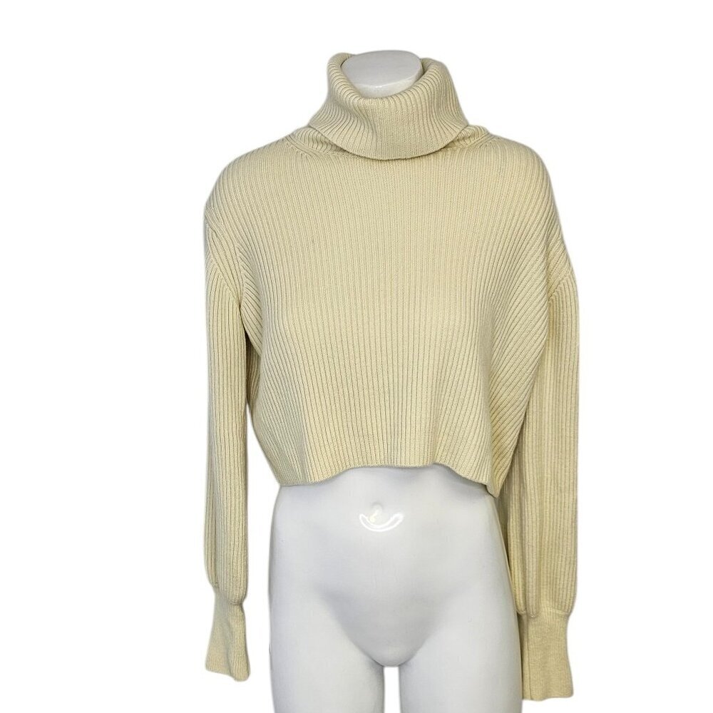 Aritzia Wilfred Womens Rebecca Turtleneck, Merino Wool, Cropped, Beigey, Small